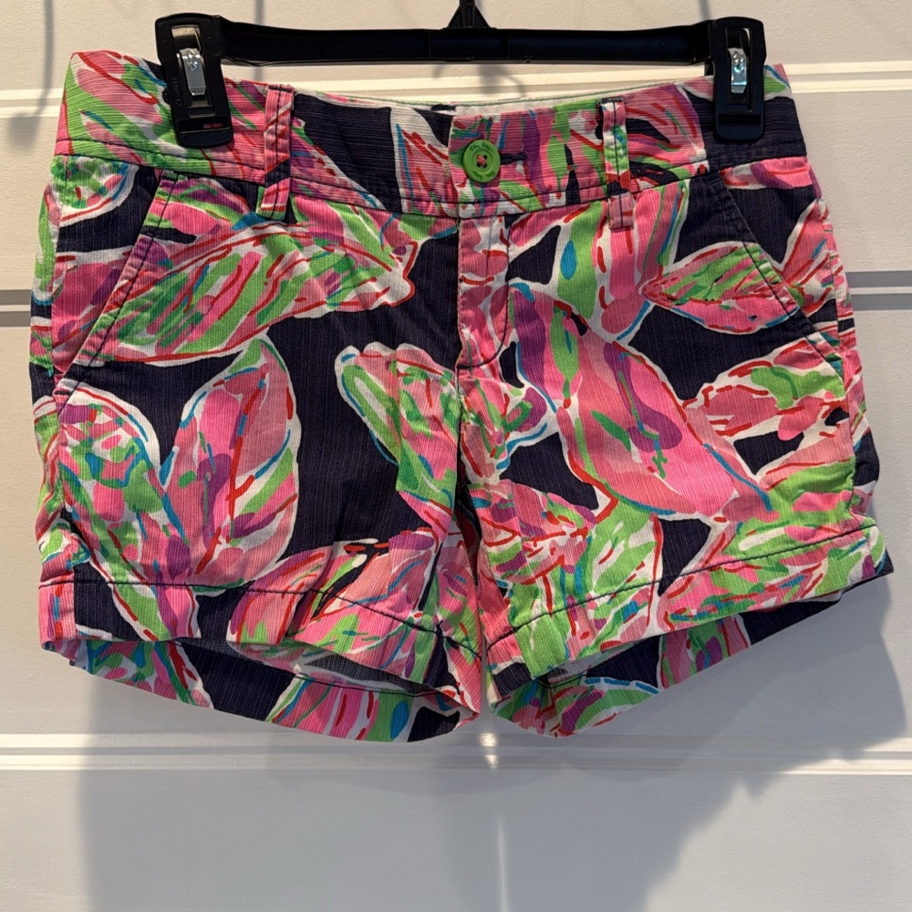 Lilly Pulitzer Pink and Green Cargo Shorts Vibrant Tropical Print